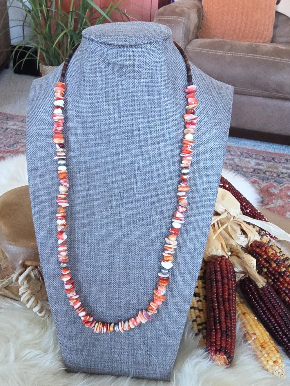 Beautiful NWOT Native American Navajo Orange Spiny & Navajo Pearl Necklace 🧡🎁